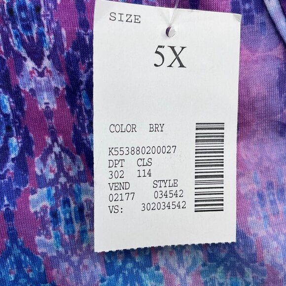 Catherines Top Women 5XLarge 34/36W Blue Purple‎ Embellished Batik Tunic Boho - Picture 5 of 11